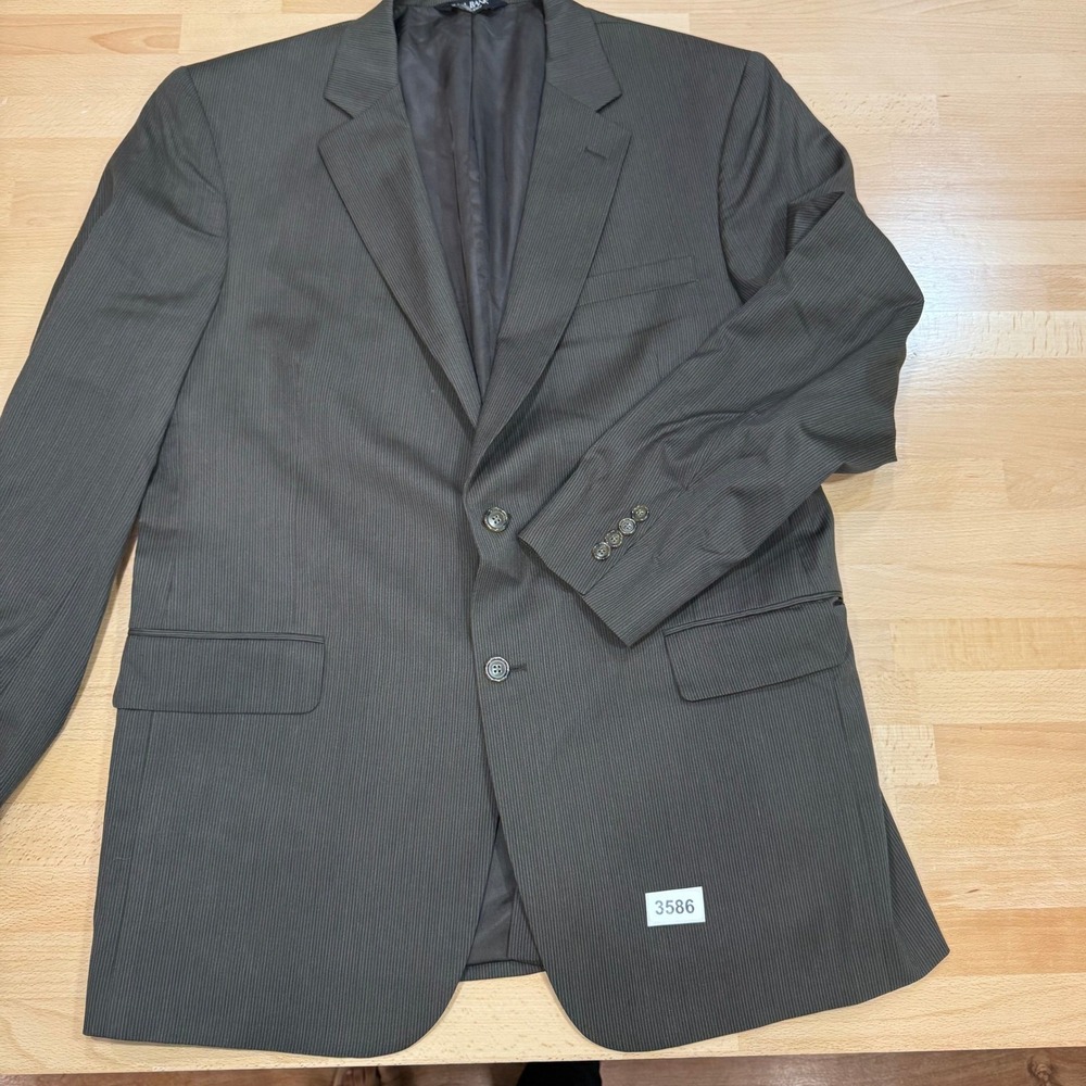 Jos A Bank 44L Wool Striped Brown Two Button Blazer Jacket